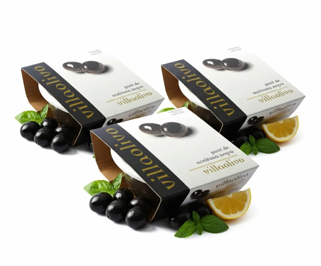 Villaolivo Paté Gourmet Aceitunas Negras 100% Natural Pack 3x125 g Tapenade Artesanal Sin Conservantes Aperitivo Español