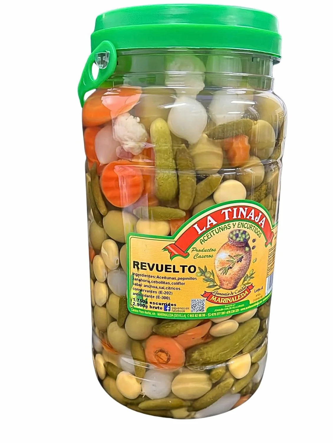 Cóctel de Aceitunas, Pepinillos, Cebollitas y Verduras - Bote 2,9kg (1,75kg Escurrido) - Mix Aperitivo Sabor Anchoa
