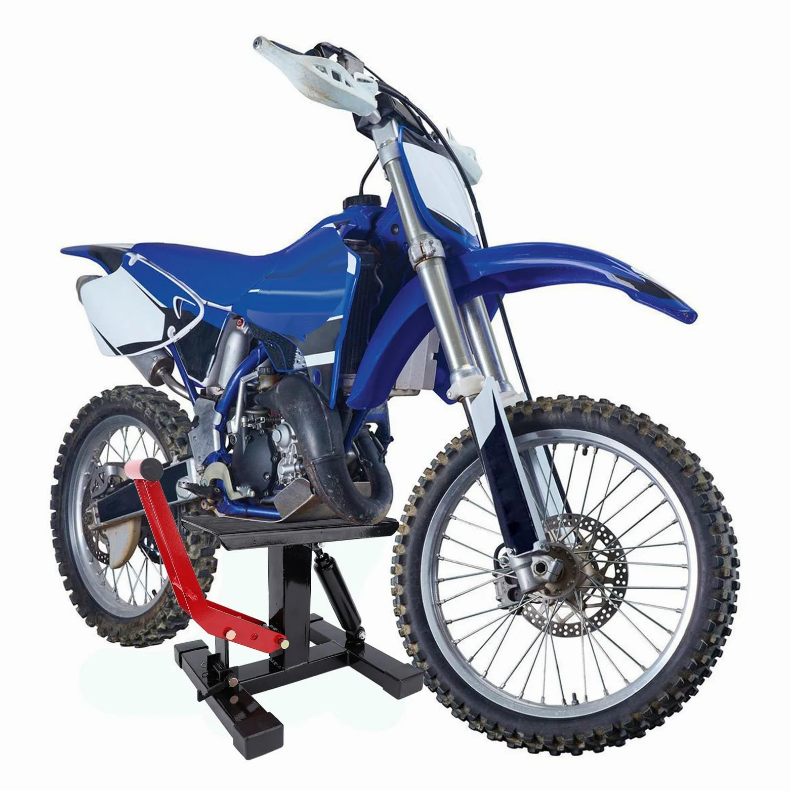 Soporte de Gato Hidráulico para Motocicleta, Ajustable, Diseño Rotacional para Reparación de Mantenimiento Todoterreno