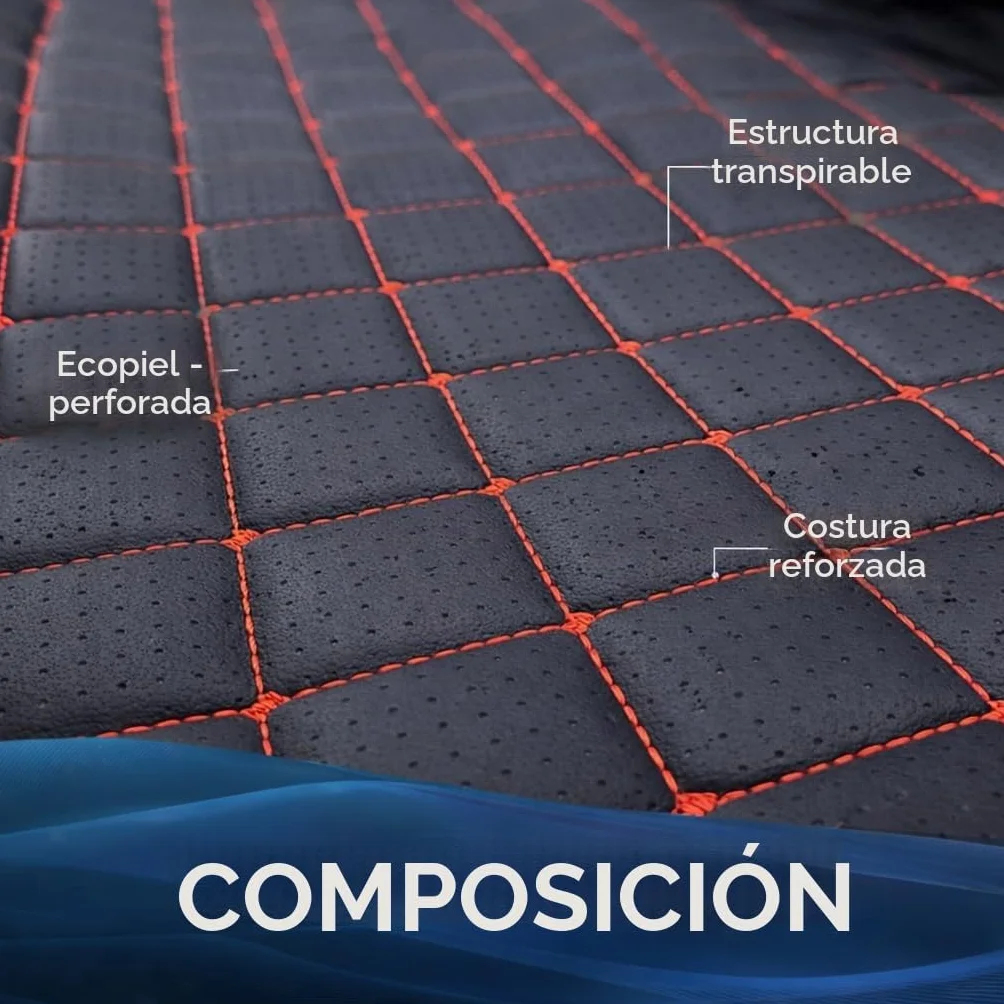Funda de asiento universal para tractor de piel sintética acolchada, negro con costuras rojas