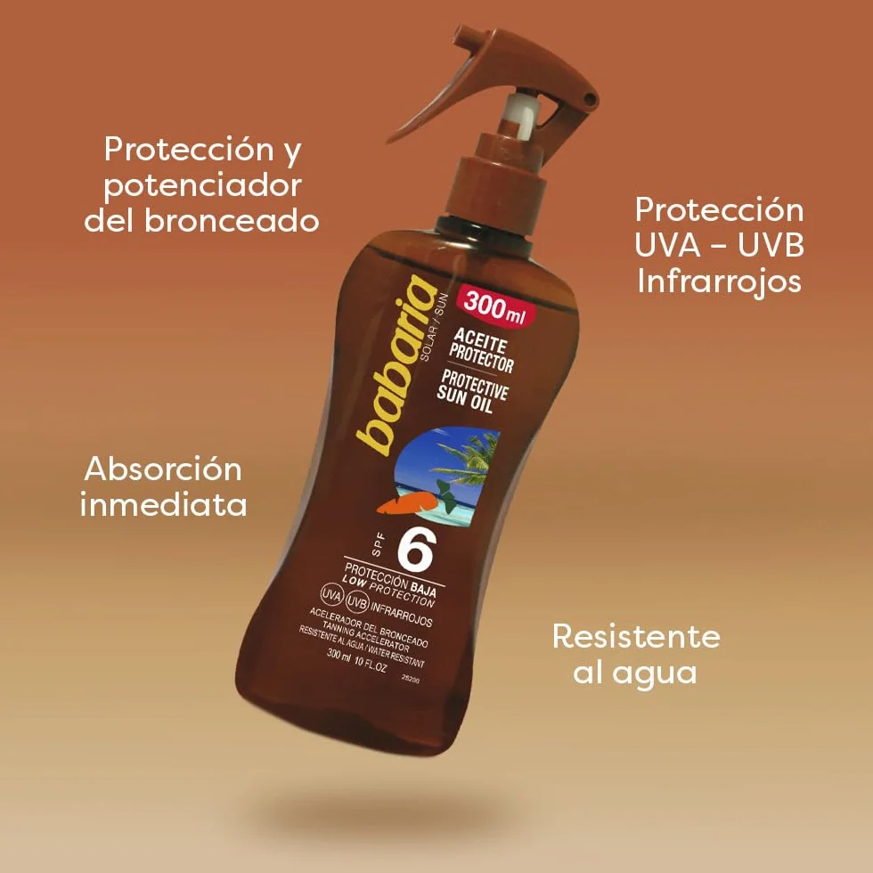 Spray Solar Babaria F-6 Protector Baja Protección Aceite Bronceador UVA UVB Infrarrojos