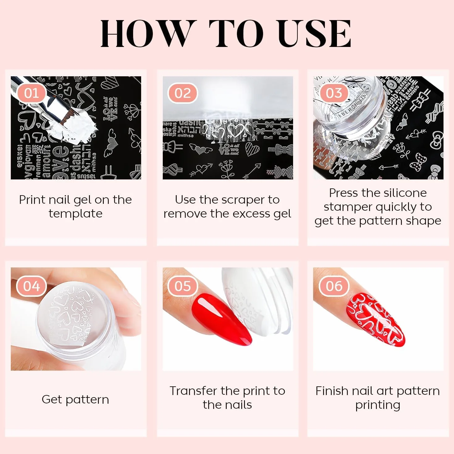 AIMEILI French Tip Nail Stamp 4PCS Nail Art Stamper Kit Clear Silicone Double Head Nail Stamper with Scrapers