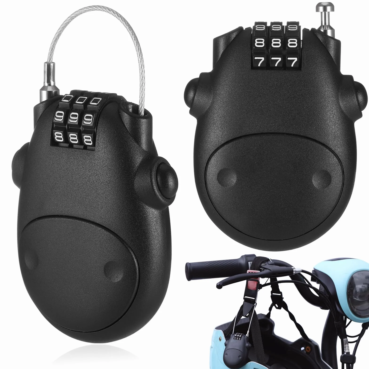 Fentar 2 candados de cable, cerradura de combinación pequeña a prueba de óxido, cerradura flexible para casco, cerradura de scooter, cerradura de bicicleta ligera, bloqueo de cable retráctil de acero