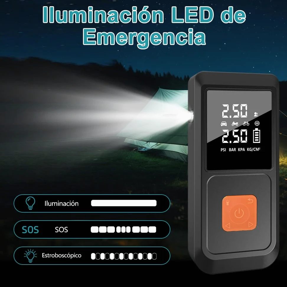 Arrancador de Batería 12V para Coche (Gasolina/Diésel) con Compresor de Aire Portátil y Power Bank 3 en 1, Inflador Eléctrico 10000mAh con Pantalla LCD y Arranque de Emergencia, Carga Rápida