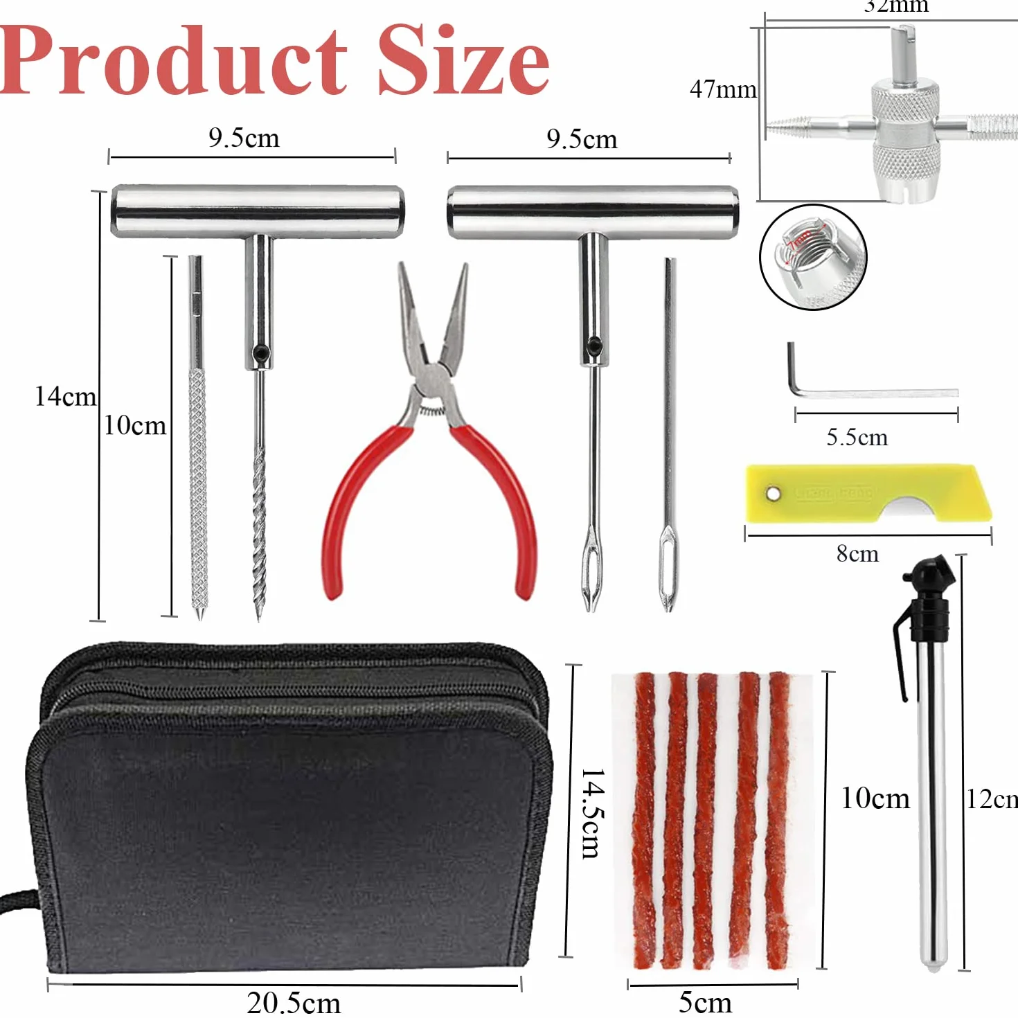 Kit Reparación Neumáticos,70pcs Kit Repara Pinchazos Coche,Kit Antipinchazos Moto,Herramienta Reparacion Pinchazos con 30pcs Mecha Pinchazos para Coche/Moto/Camiones/ATV/Tractores/SUV/Furgonetas y Más