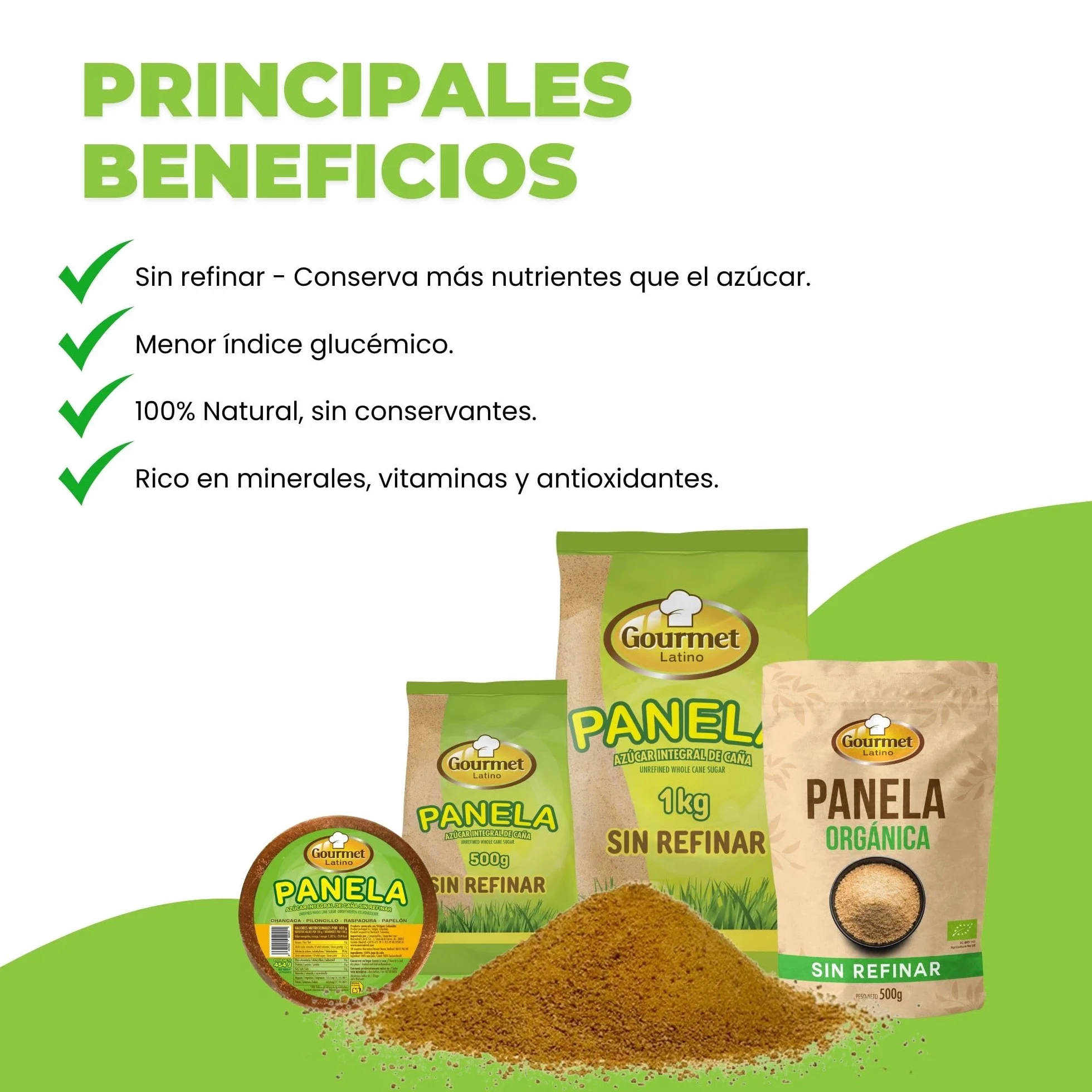 Panela Orgánica 500 g Rica en Vitaminas y Minerales Antioxidantes de Caña de Azúcar Sin Refinar