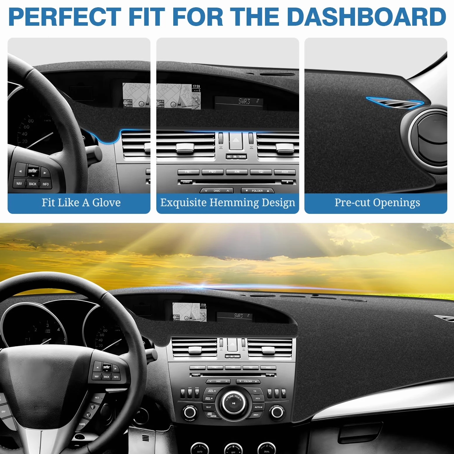 FIILINES Cubierta de tablero para Mazda 3 Sedán, Hatchback y MazdaSpeed3 2010-2013, alfombrilla de salpicadero para Mazda 3, accesorios, tapete para salpicadero, tapete para salpicadero, protector de