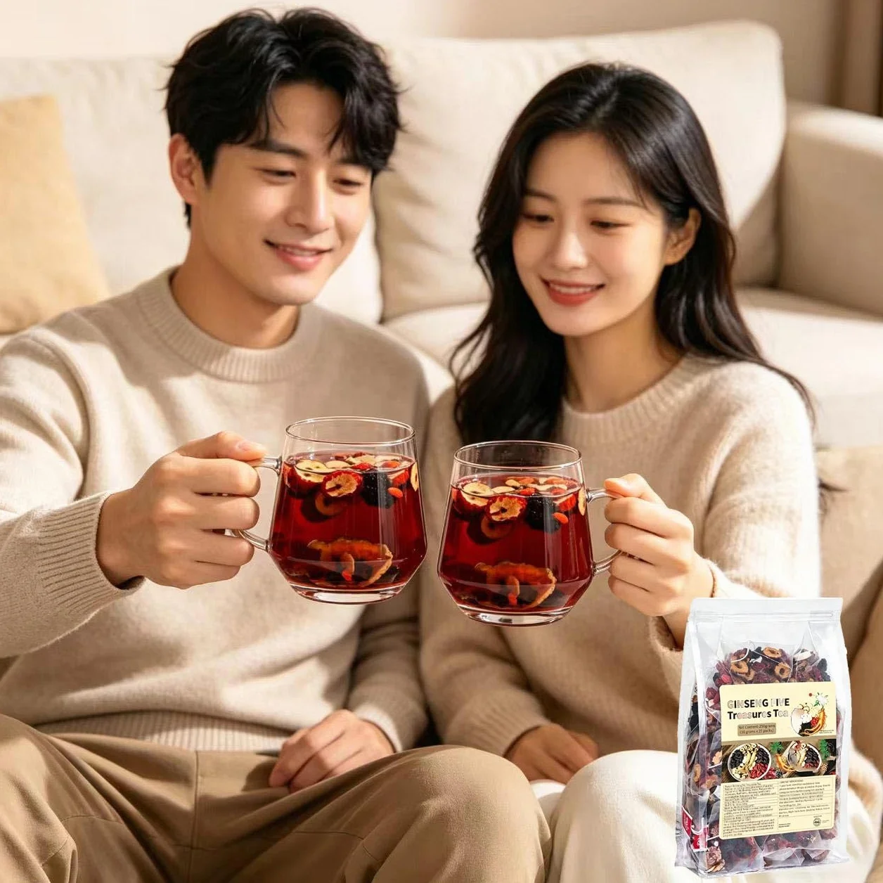 Ginseng Five Treasure Tea, Energy & Daily Balance, Mulberry, Goji Berry, Red Date (2pc)