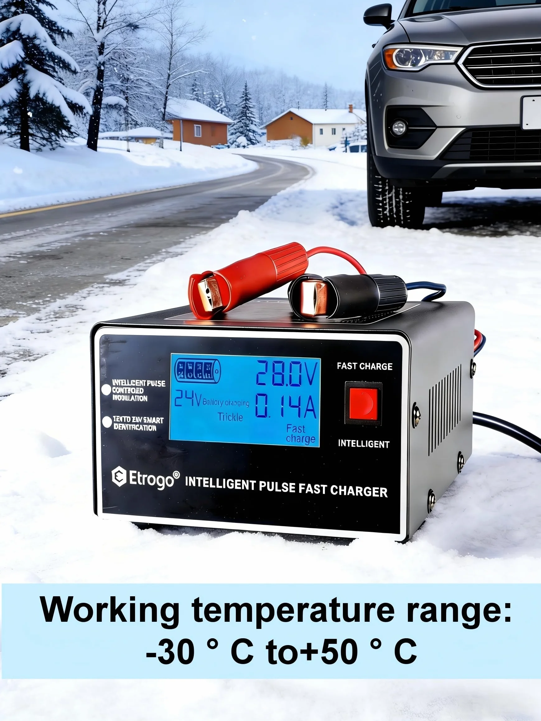 Etrogo Cargador Coche 12V 24V 10A 250W de Pulso Inteligente con Función Automática de Detección Reparación Mantenimiento con Pantalla LCD