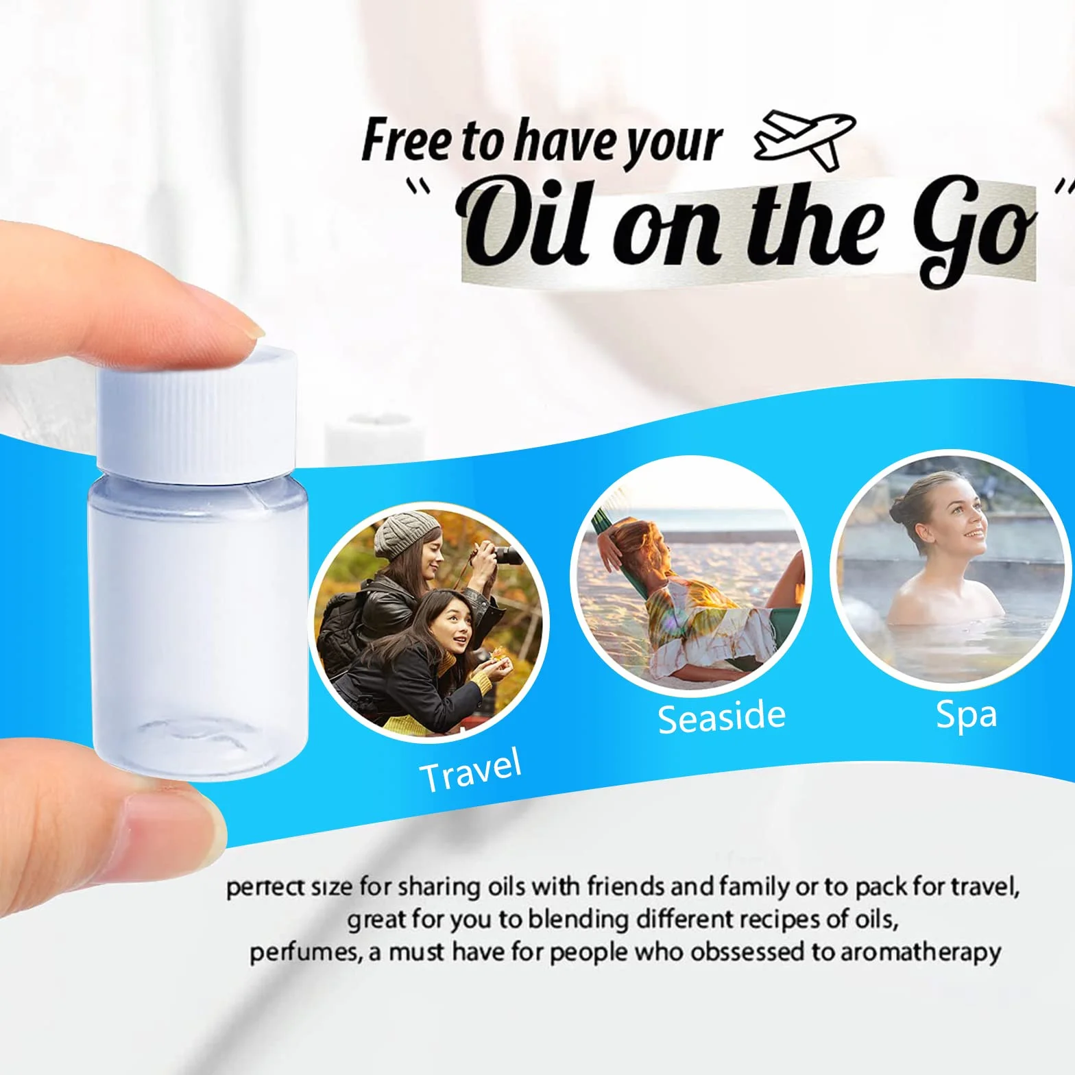 Botella Plastico Transparente 20ml con Tapón de Rosca para Cosméticos, Viajes, Champú, Loción