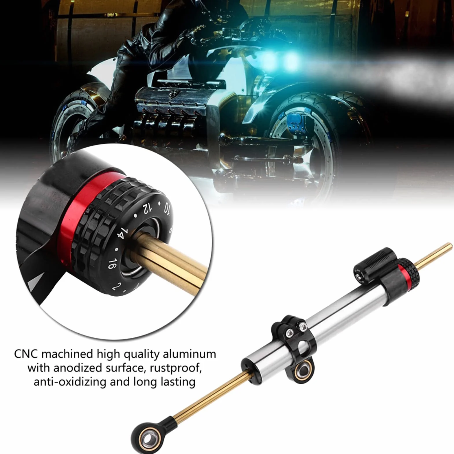 EBTOOLS para amortiguador de dirección de motocicleta para steering damper para steering damper motorcycle Estabilizador de aluminio universal ajustable de amortiguador de dirección de motocicleta
