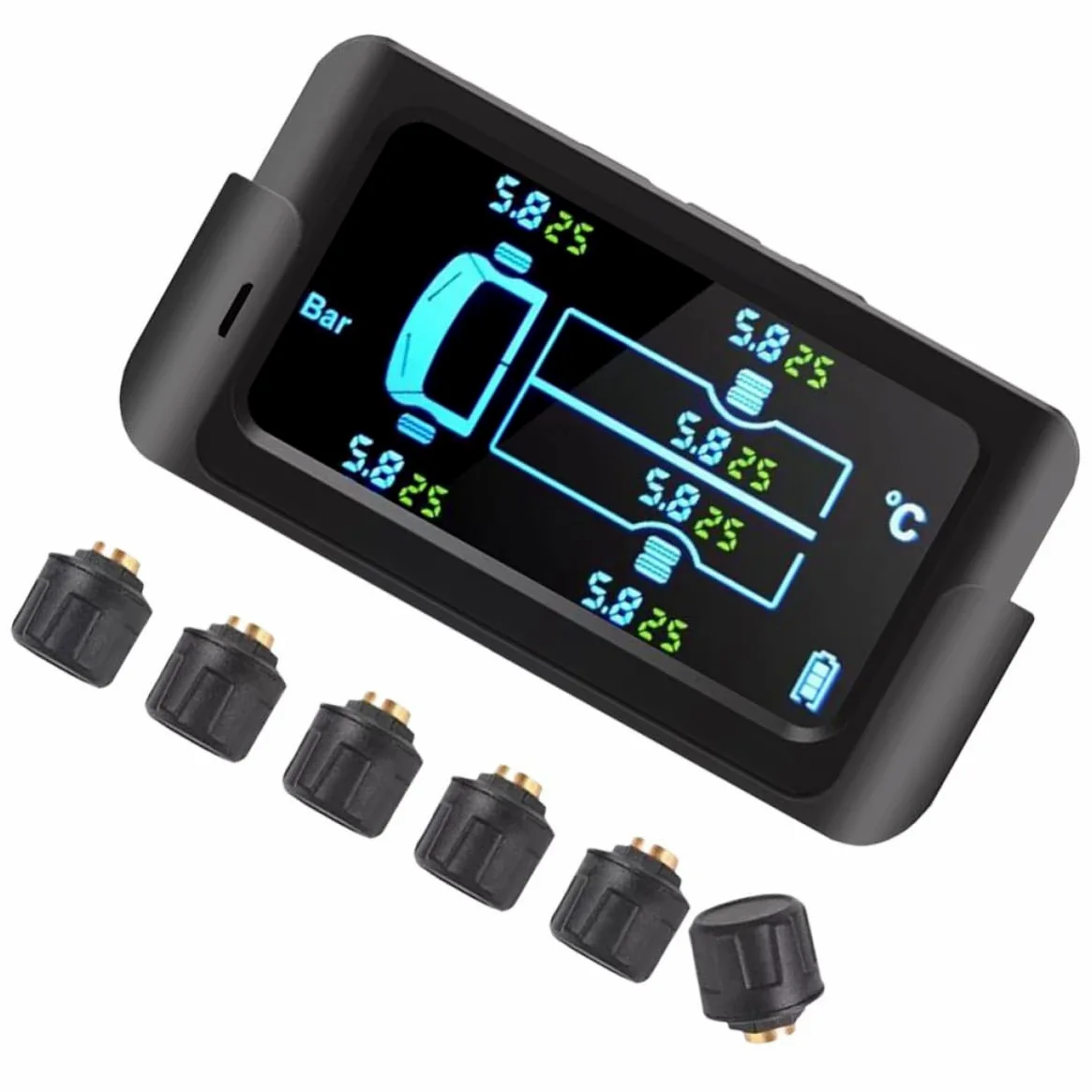 Sistema de Monitoreo de Presión de Neumáticos Solar Inalámbrico para Camiones Grandes y Autocaravanas Pantalla a Color de Alta Definición y Advertencia Visual y Audible para 6