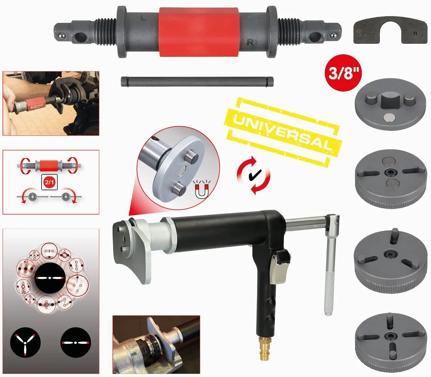 KS TOOLS Universal Bremskolben-Rückstell-Werkzeug-Satz, 8-tlg 150.2440