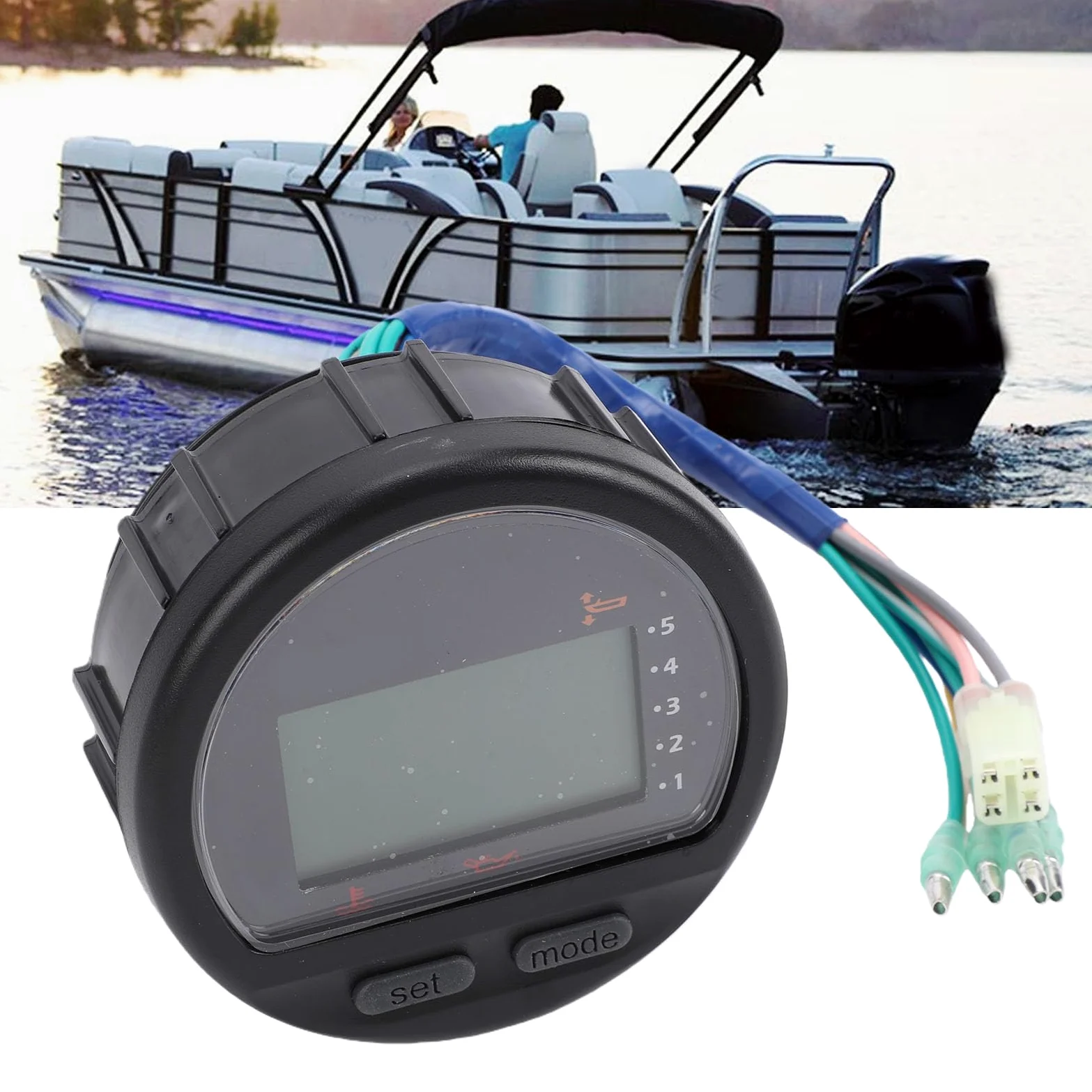 Akozon Tacómetro Digital Externo Multifunción, Pantalla LCD con Velocidad de RPM y Seguimiento de Horas, Incluye Soporte de Montaje y Arnés de Cableado