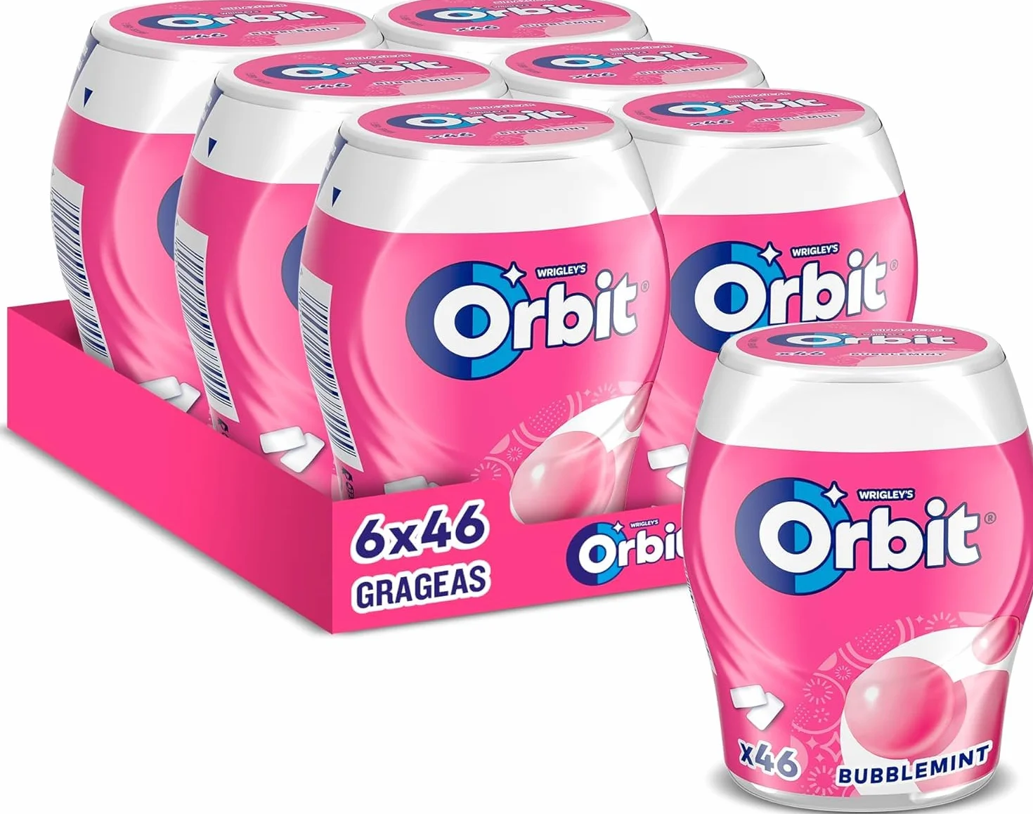 Orbit Bote de Chicles Sin Azúcar Bubblemint, Afrutado, Fresco, Intenso y de Larga Duración (6 x 46)