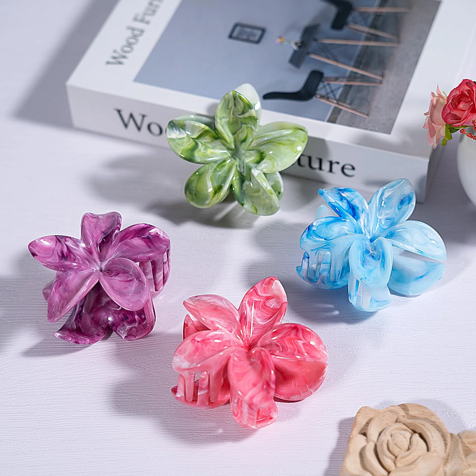 Pinzas Pelo Mujer Flor para Cabello Fino y Grueso, Accesorios Peinar