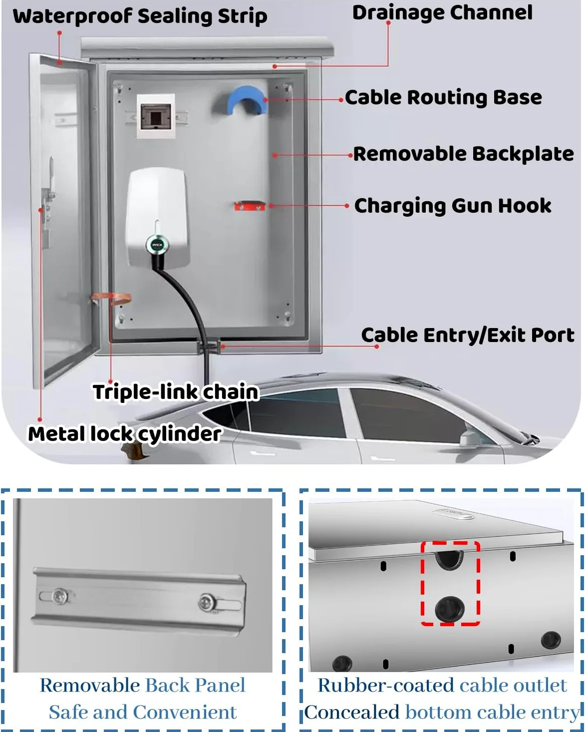 Cargador Coche Electrico Estaciones Caja de Pared para Cargador de Vehículos Eléctricos de Exterior con Llave, Cubierta Impermeable para Columna Eléctrica, Soporte Lateral(Style-B,H-70cm/27.5in)