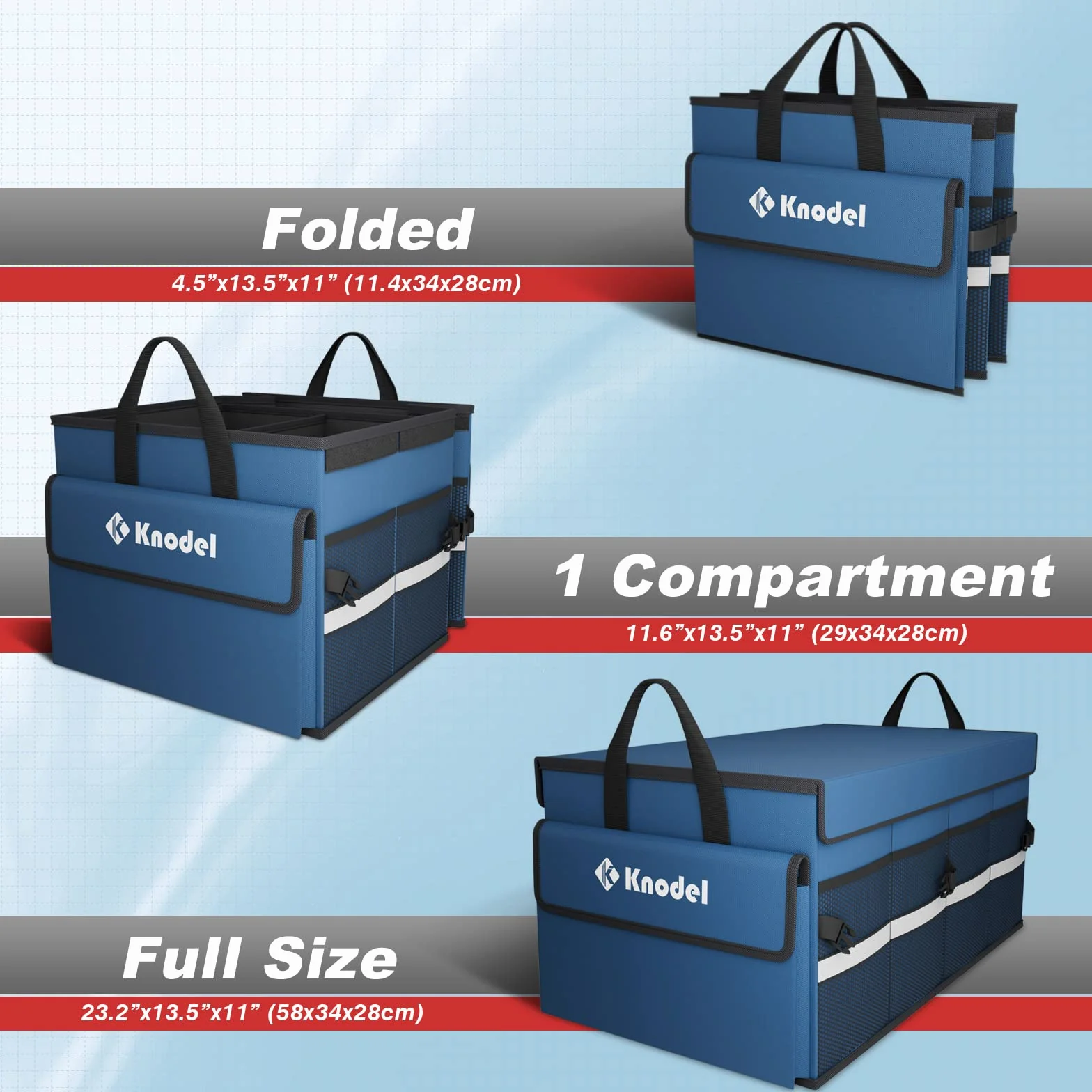 K KNODEL Organizador de Maletero de Coche, Funda Plegable, Organizador de Almacenamiento Plegable Resistente para Maletero de Coche, Organizador de Maletero con Tapa (Mediano, Azul)
