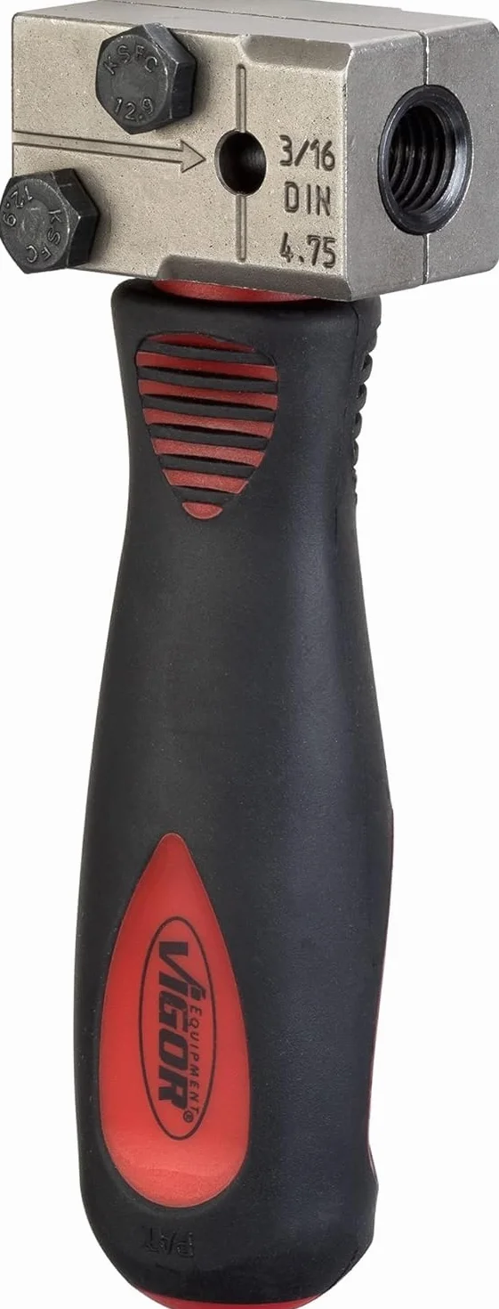 VIGOR V4416 abocardador, exclusivo para abocardar DIN, ligero y manejable, para abocardar DIN F 180grados, uso en conductos de freno o hidráulicos directamente en el vehículo