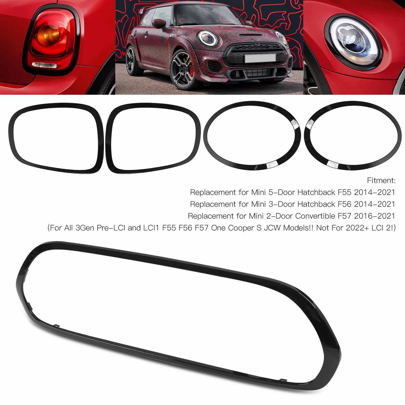 KIMISS Embellecedor de Faros F56, Embellecedor de Faros Mini F55 F56 F57 One S JCW 2014 en la Rejilla Delantera, Embellecedor Envolvente, Cubierta de Faros, Embellecedores, Cubierta de bis