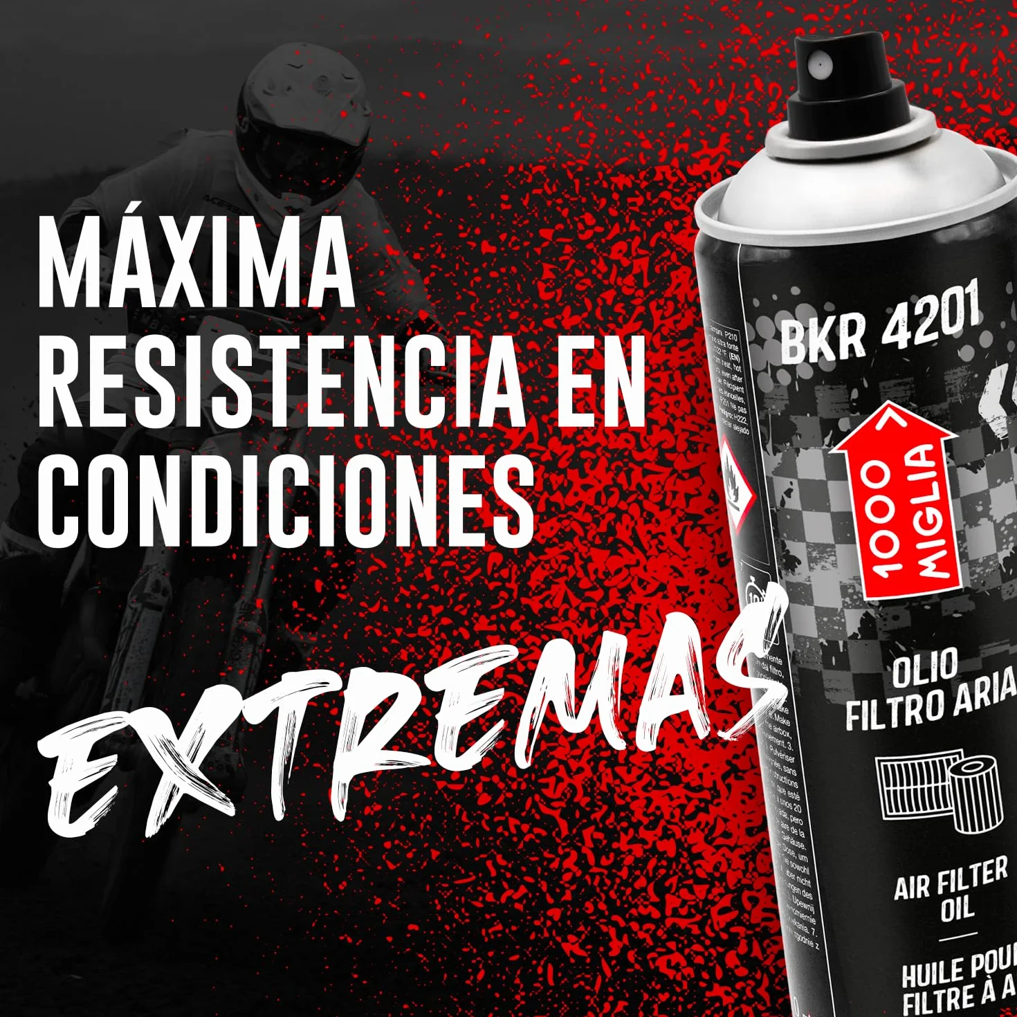 ERRECOM 1000 Miglia BKR 4201 Aceite para Filtro de Aire de Moto en Esponja/Espuma de Poliuretano–Spray de 250ml, Alta Adherencia, protege el Motor de Polvo,Barro y Humedad,optimiza el Flujo de Aire