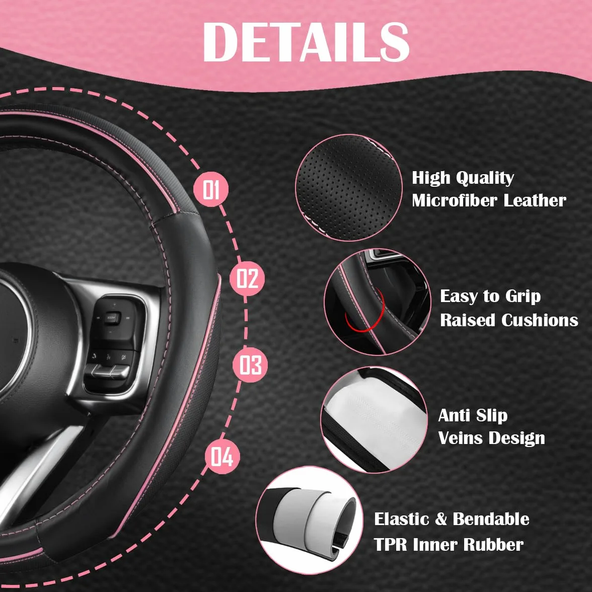 CAR PASS Juego completo de fundas de asiento de coche para mujeres y niñas con alfombrillas impermeables para automóvil, funda de volante de cuero antideslizante, ajuste universal para SUV,