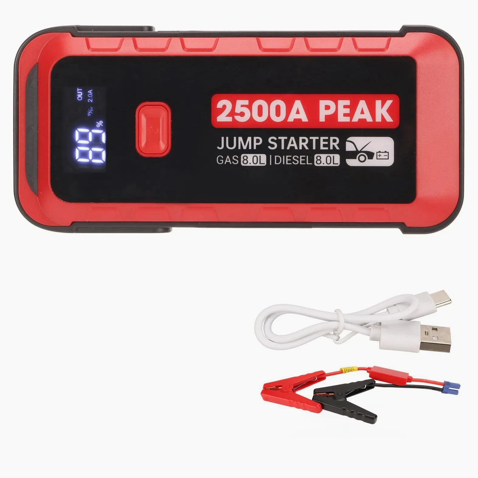 Arrancador de Batería de Coche 2500A 25800mAh USB Carga Rápida Portátil para Vehículo de 12V Camping