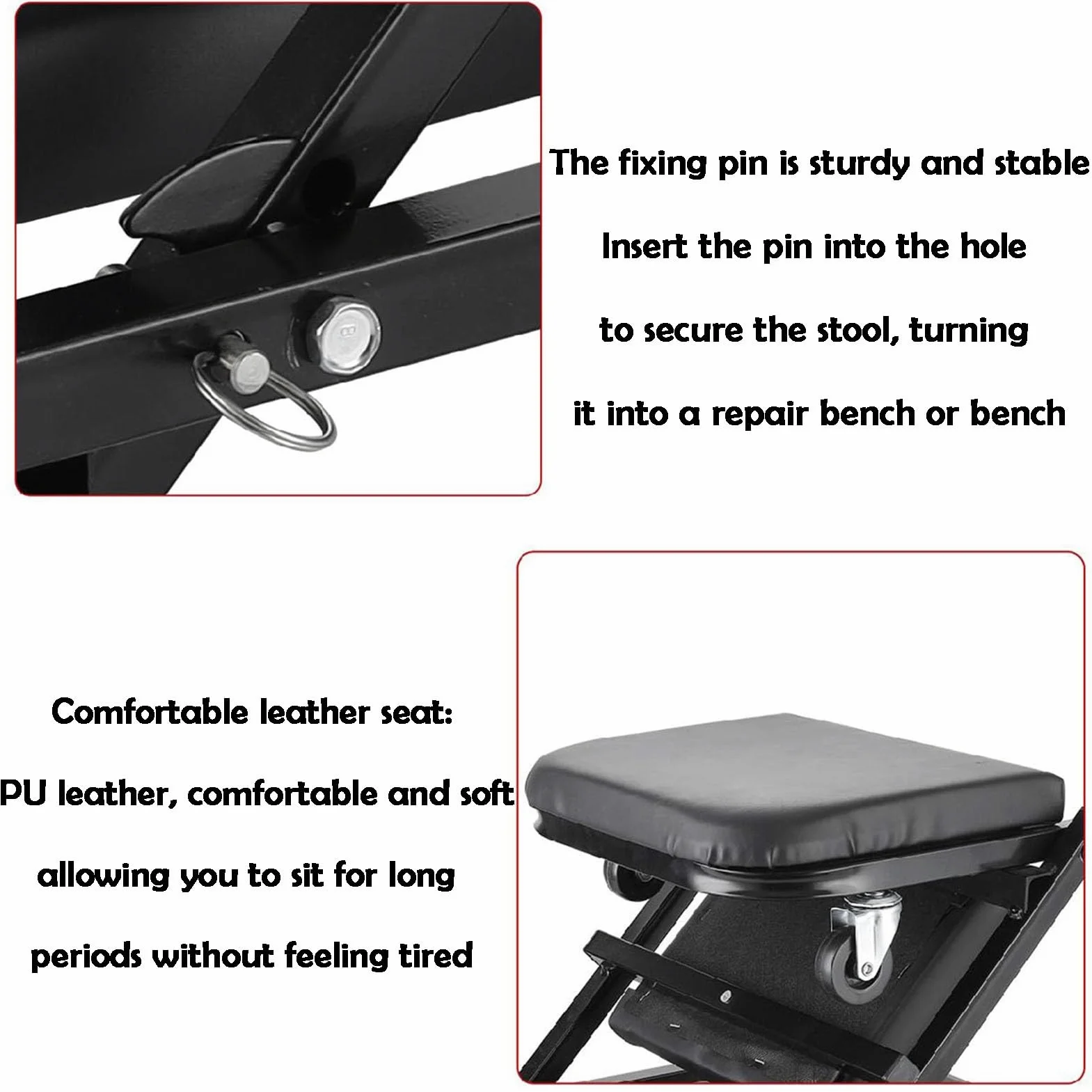 Asiento Rodante Plegable 2 En 1 En Forma De Z | Carro mecánico rodante con 6 ruedas for acostarse o sentarse for taller de reparación de automóviles