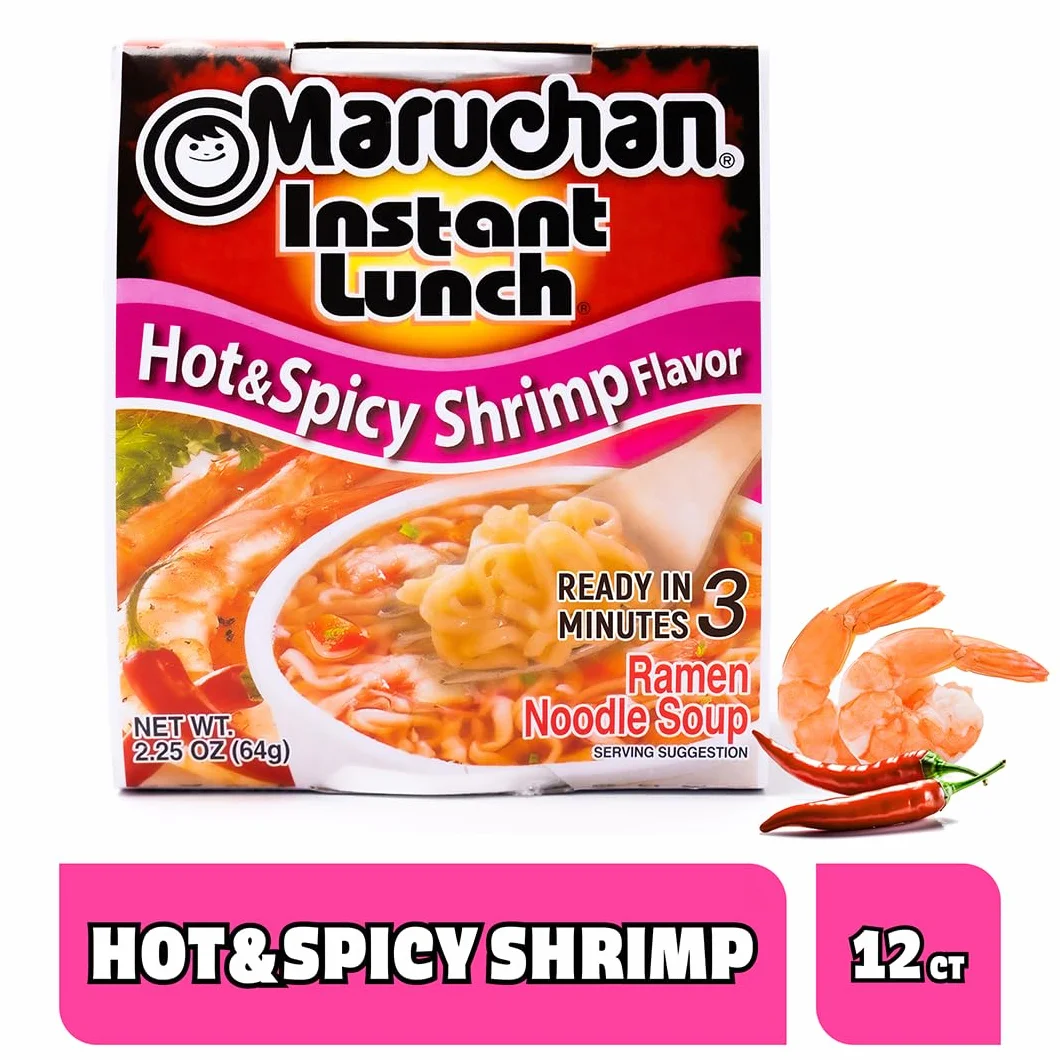 Maruchan Instant Lunch Hot and Spicy Shrimp 2.25 oz Pack of 12
