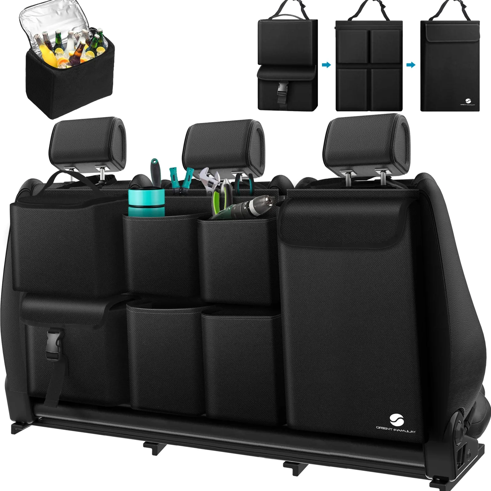 Organizador de maletero colgante con refrigerador, contenedor de almacenamiento plegable para troncos, organizador de maletero de coche con múltiples compartimentos para productos limpieza, para SUV