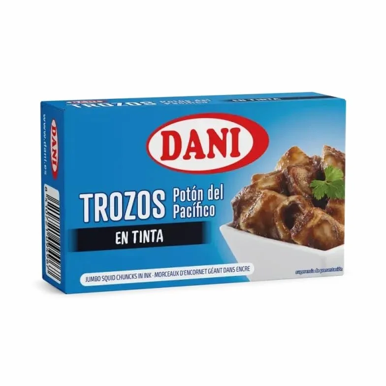 DANI Trozos de Potón del Pacífico en su Tinta 111g Conserva de Calamar Gigante