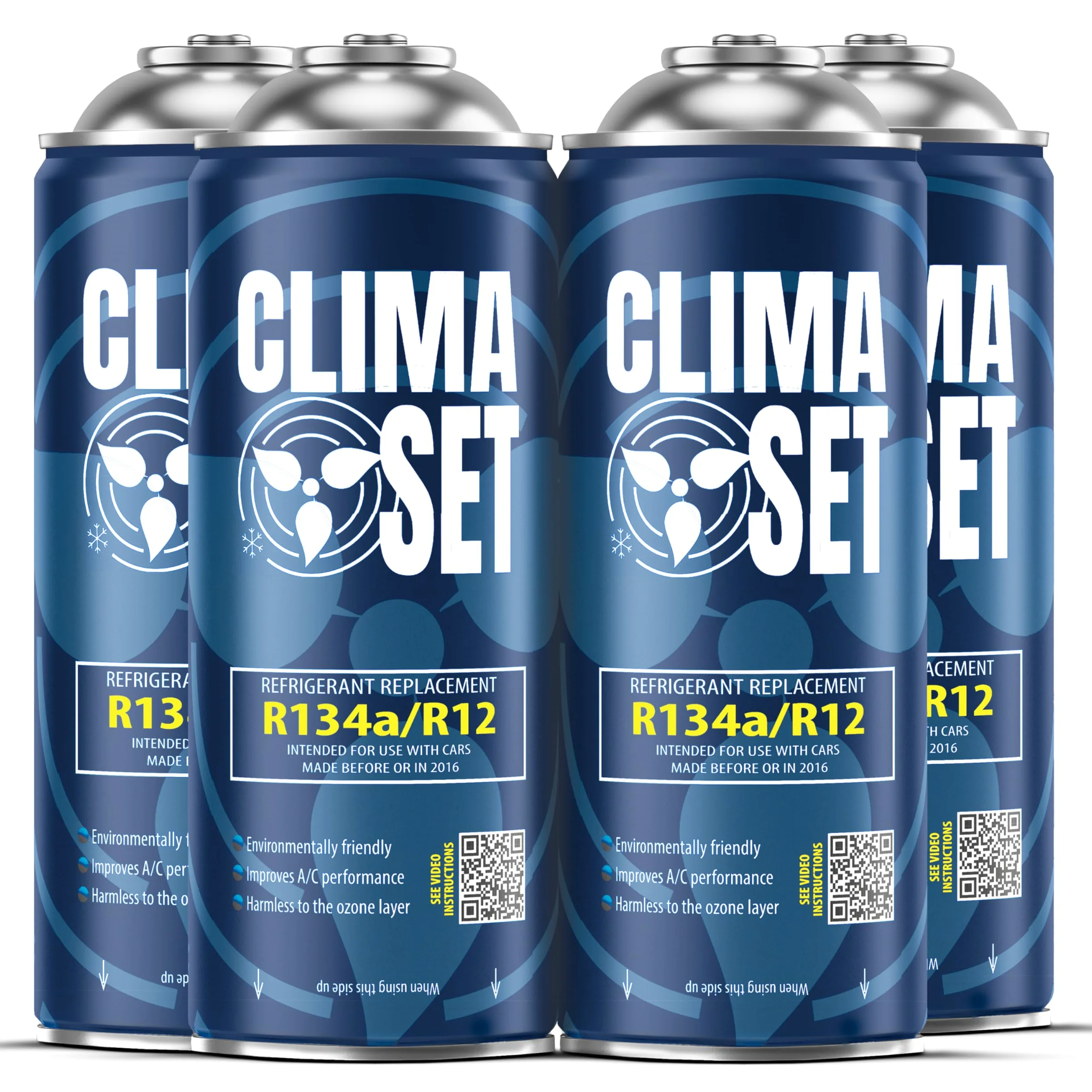 CLIMASET 4 Recargas Gas R134a Kit Recarga Aire Acondicionado Automóviles