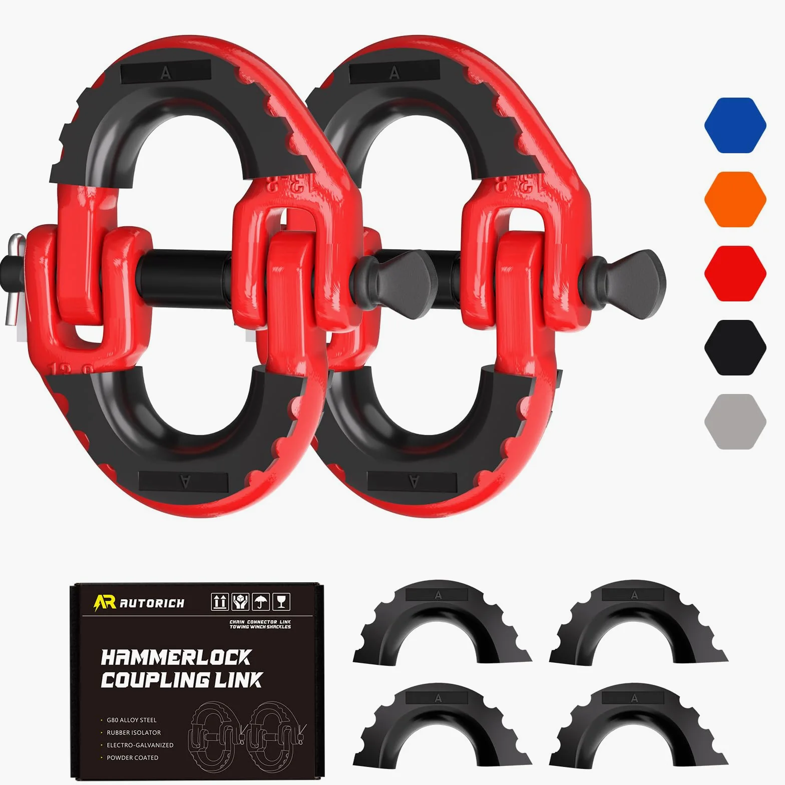 Enlace de conector de cadena de seguridad, enganche de remolque de 1/2 pulgada, enlace de acoplamiento de bloqueo martillo, paquete de 2 conectores de cadena de remolque de aleación de acero