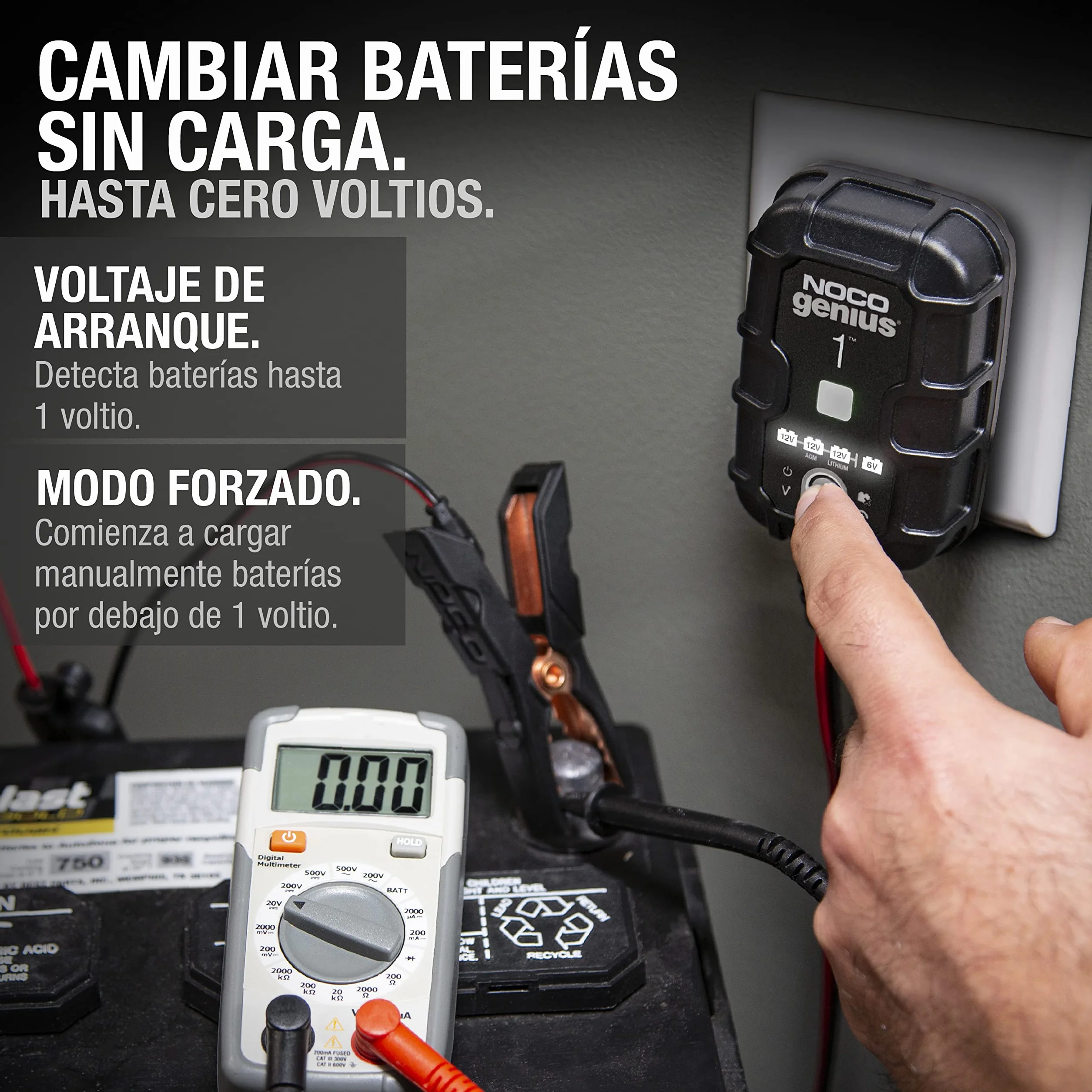 NOCO GENIUS1: Cargador Inteligente de baterías 1A 6V/12V – Mantenedor automático y desulfatador – Protección contra sobrecarga y compensación térmica – para baterías de Plomo y Litio