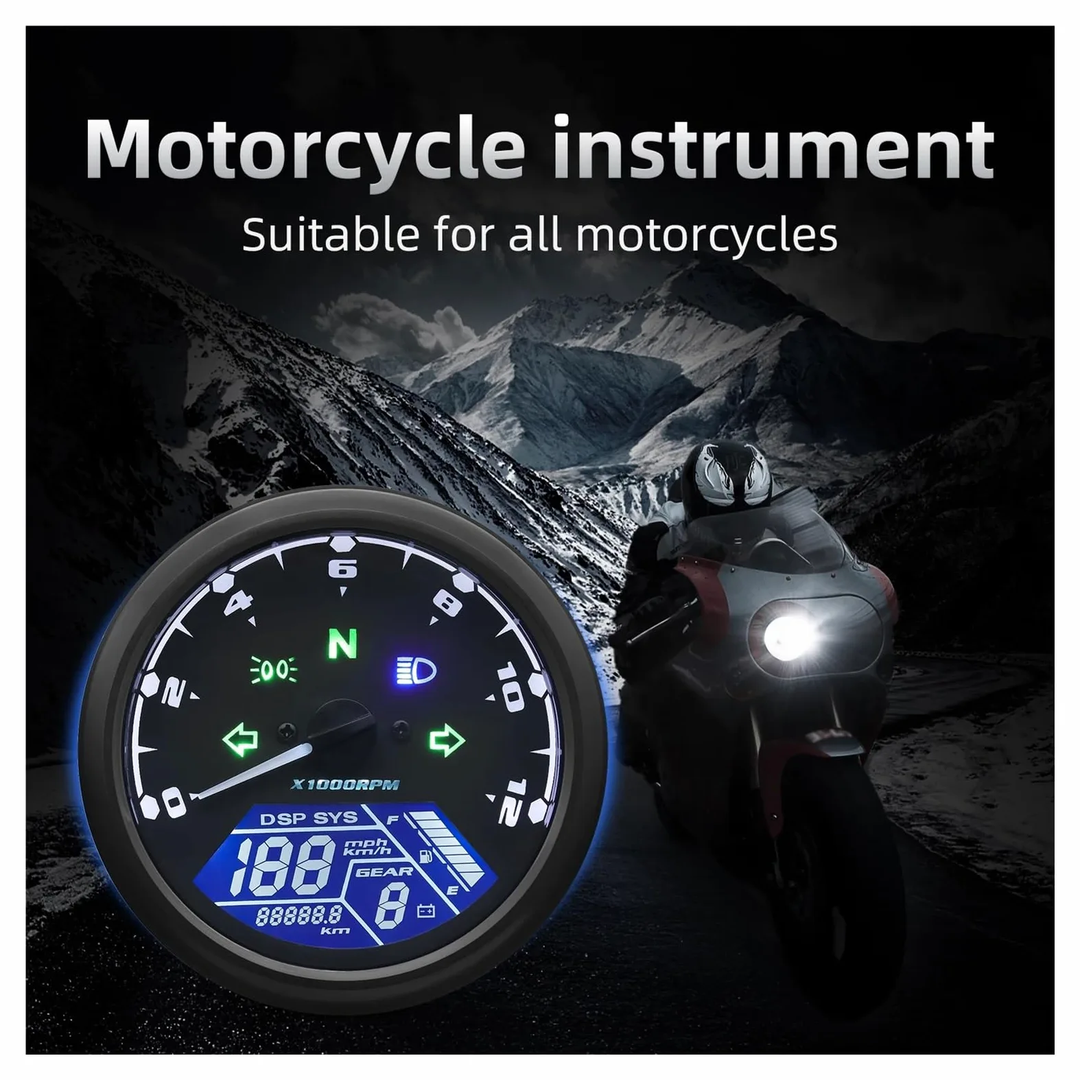 Velocímetro Universal para Motocicleta, Odómetro Digital, Indicador De Marcha, Contador De Horas De 12000 Km/h/mph, Tacómetro para Ho&nda Y Ya&maha. medidor