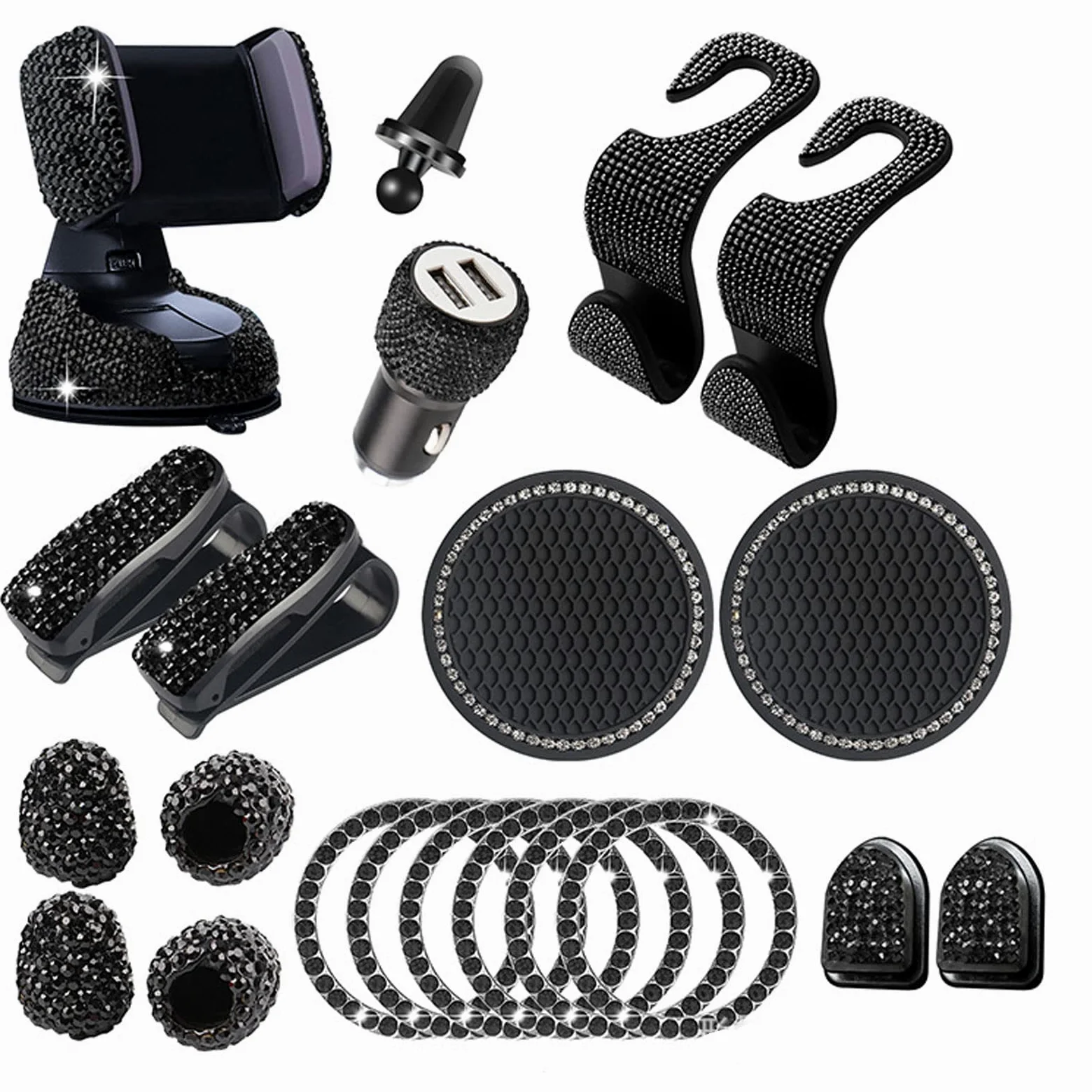 20 unidades Bling Auto Accesorios Interior Mujeres Brillantes Accesorios Bling Car Accessories Soporte para gafas para mujer Bling Handyhalterung Bling Zündring