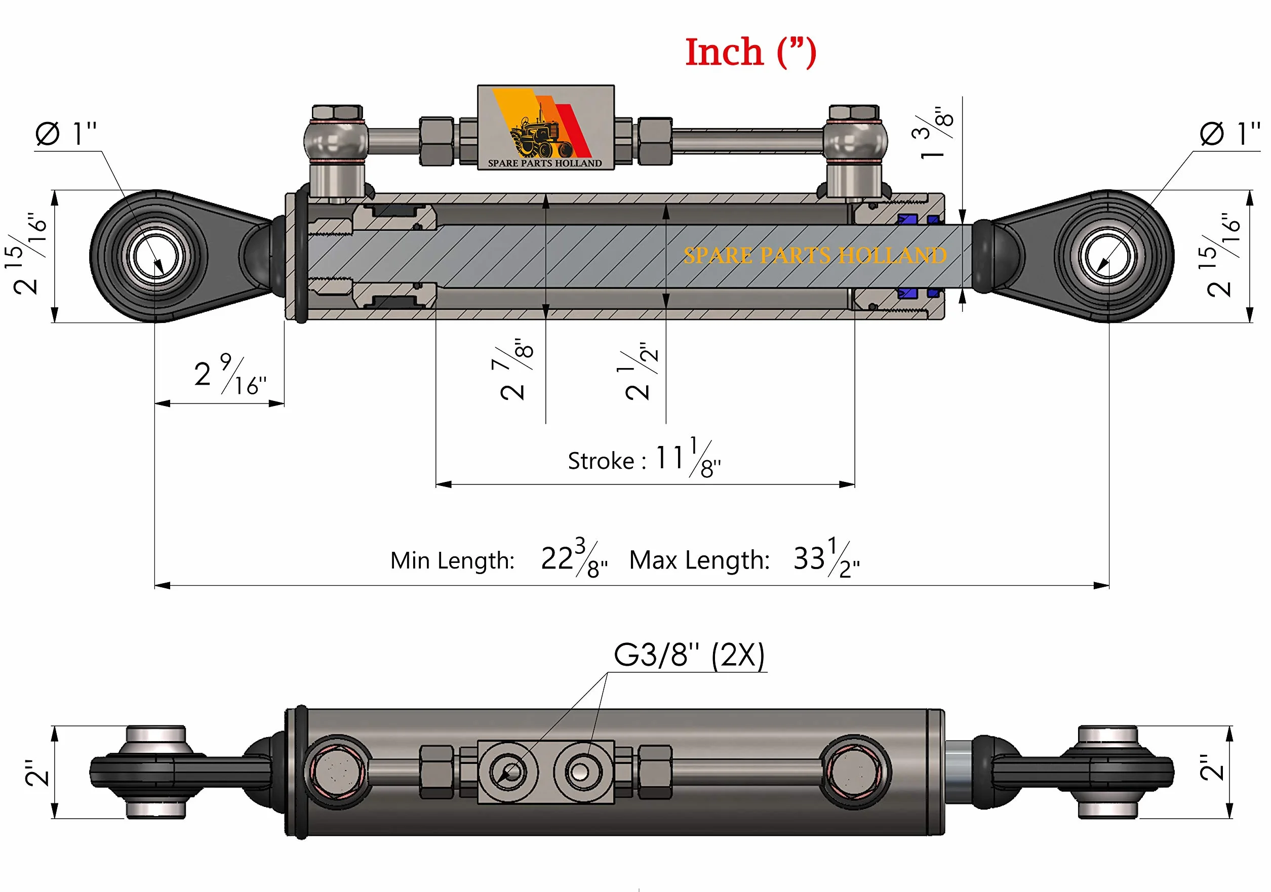 Cat Tercer Punto Hidráulico 2-2 570-850 mm Bloque de Bloqueo 2 Mangueras