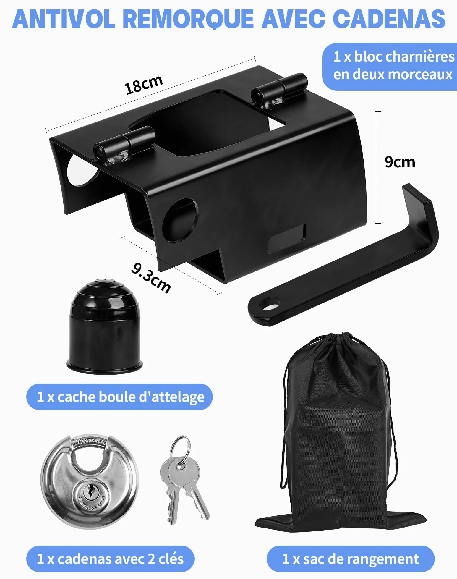 SOSALUK Candado Remolque de Alta Seguridad, Antirrobo Remolque para remolques acoplados y desacoplados, Seguro Caravana con Cepo para Remolque y Protección para Caravanas y Remolques(Negro)