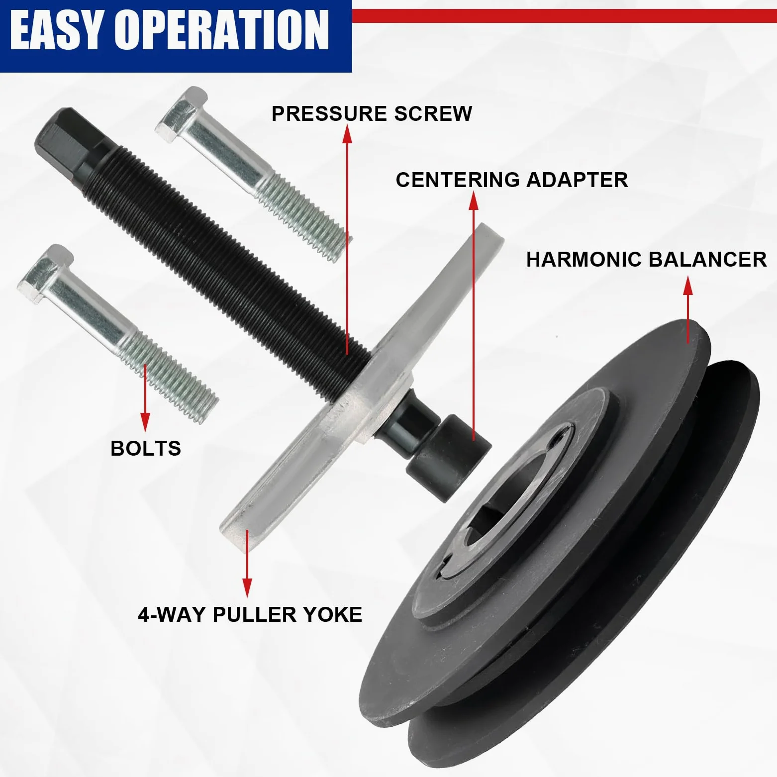 Juego de extractor de equilibrador armónico de 46 piezas, kit de extractor de polea de cigüeñal de volante con equilibradores armónicos, poleas y engranajes de cigüeñal, funciona en la mayoría de lo