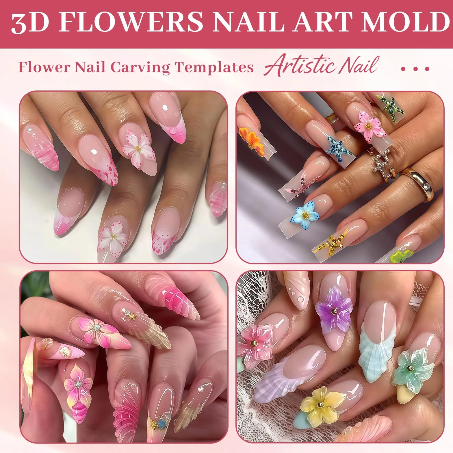 Nails Mold, Molde de estampado de uñas de silicona de flores, Sello de uñas 3D para manicura DIY