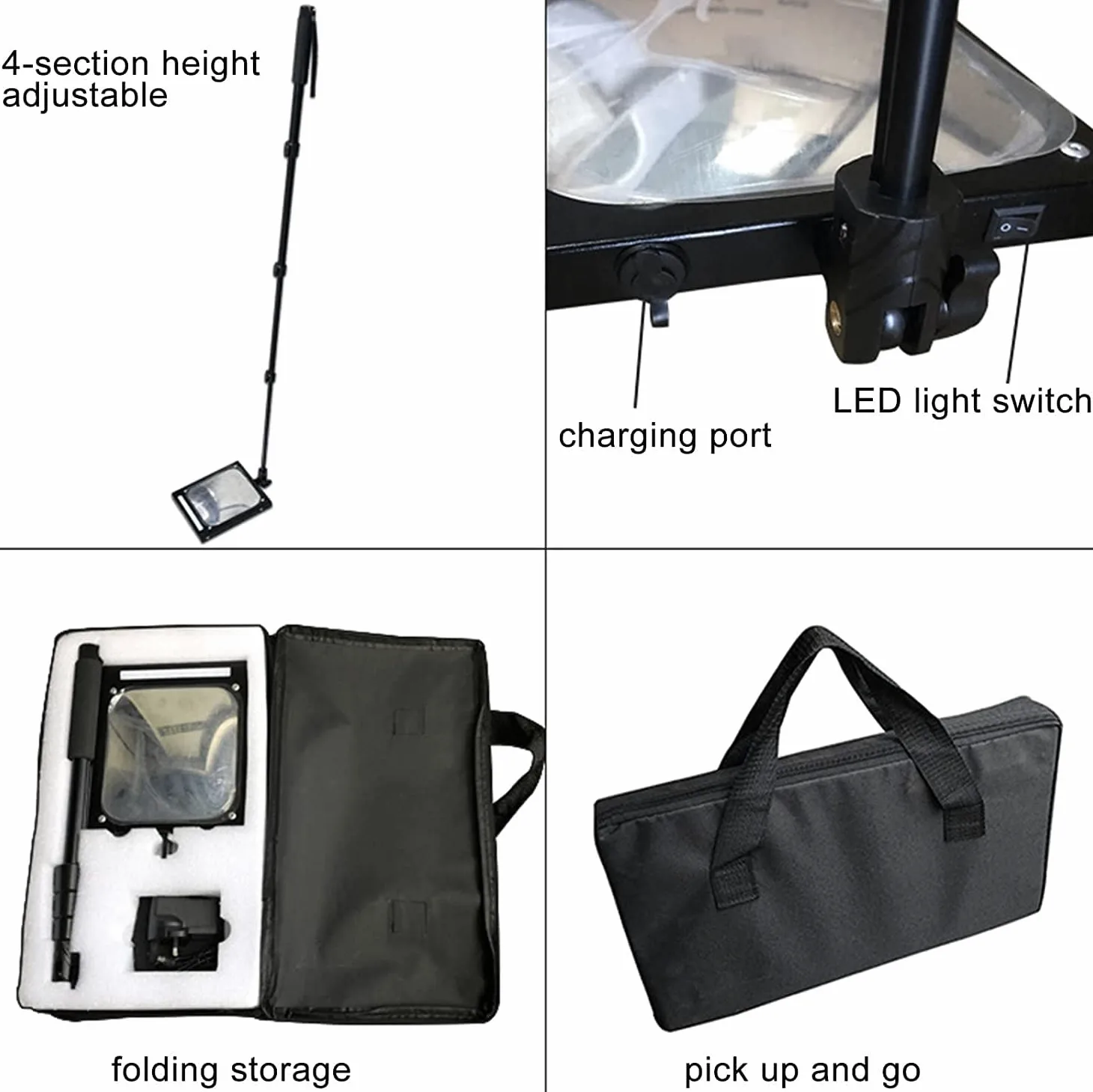 Espejos de inspección de vehículos Espejo de inspección bajo el vehículo con luz LED, Mango telescópico Espejo de inspección bajo la carrocería, Equipo Visual Recargable para vehículos