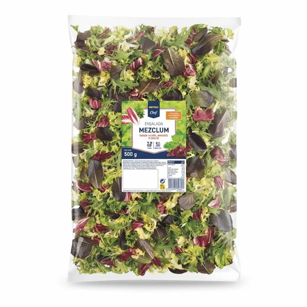 Ensalada Mezclum 500g Metro Mezcla de Escarola Rizada, Lechuga Roja, Radicchio y Mizuna