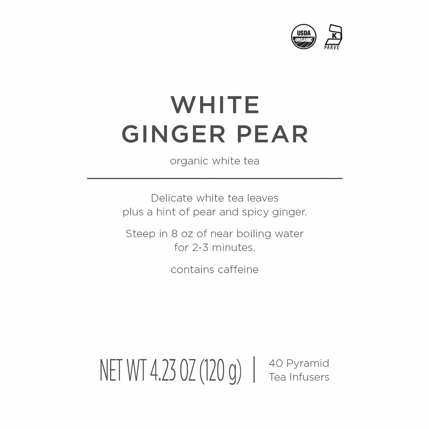 Tea Forte Organic White Ginger Pear Té Pirámides 40 Pack