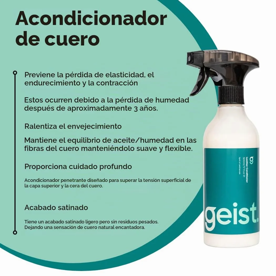 Geist. 3 Plus Care Kit para Cuero y Vinilo | Limpia, Protege contra la Transferencia de Tinte y daños por fricción, Evita Que el Cuero encoja y se agriete | para Piel a Partir de 3 años y Polipiel