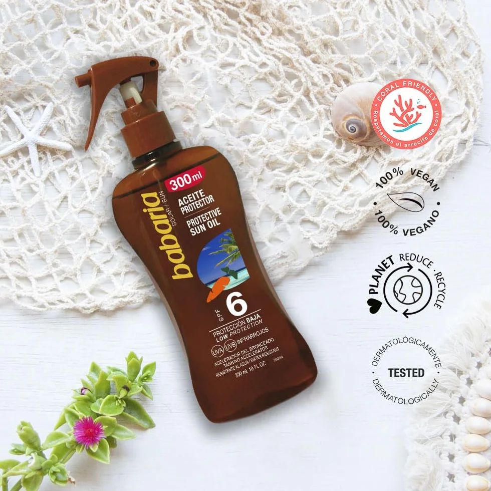 Spray Solar Babaria F-6 Protector Baja Protección Aceite Bronceador UVA UVB Infrarrojos