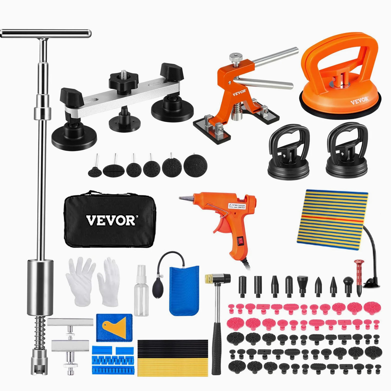 VEVOR 107 PCS Kit de Reparación de Abolladuras sin Pintura con Elevador Dorado