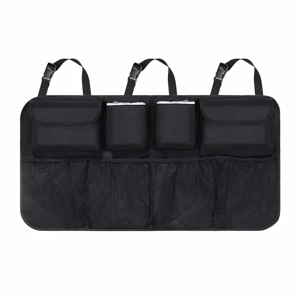 URAQT Organizador Maletero, Bolsas de Malla para Coche con 9 Bolsillos, Correa Ajustable y 3 Cinta de Fijación, Adecuado para SUV, MVP, 52x105cm