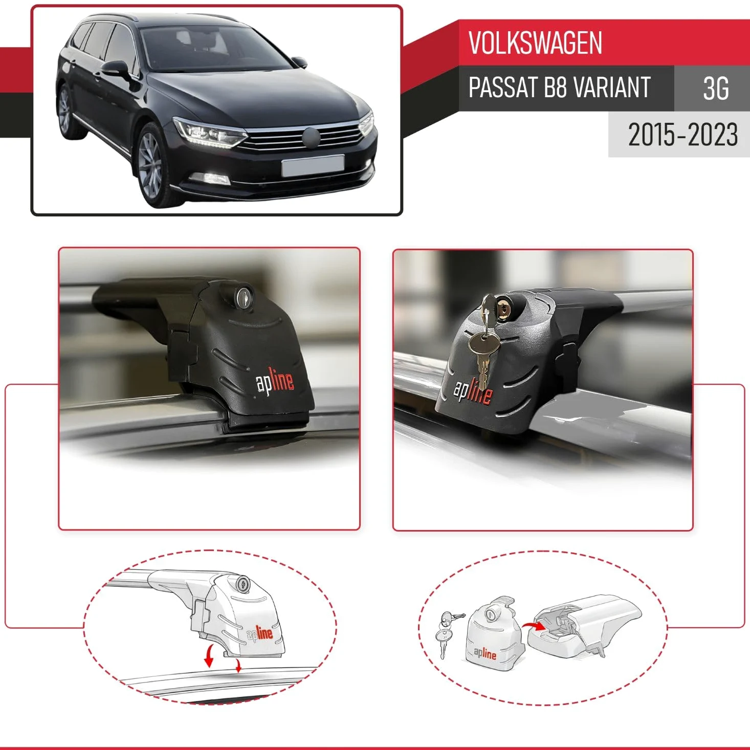 Compatible con Volkswagen Passat B8 (3G) Variant 2015-2023 Modelo Ace-2 Barra de Techo Auto Portaequipajes Barras Transversales Gris Aluminio 2 Barras