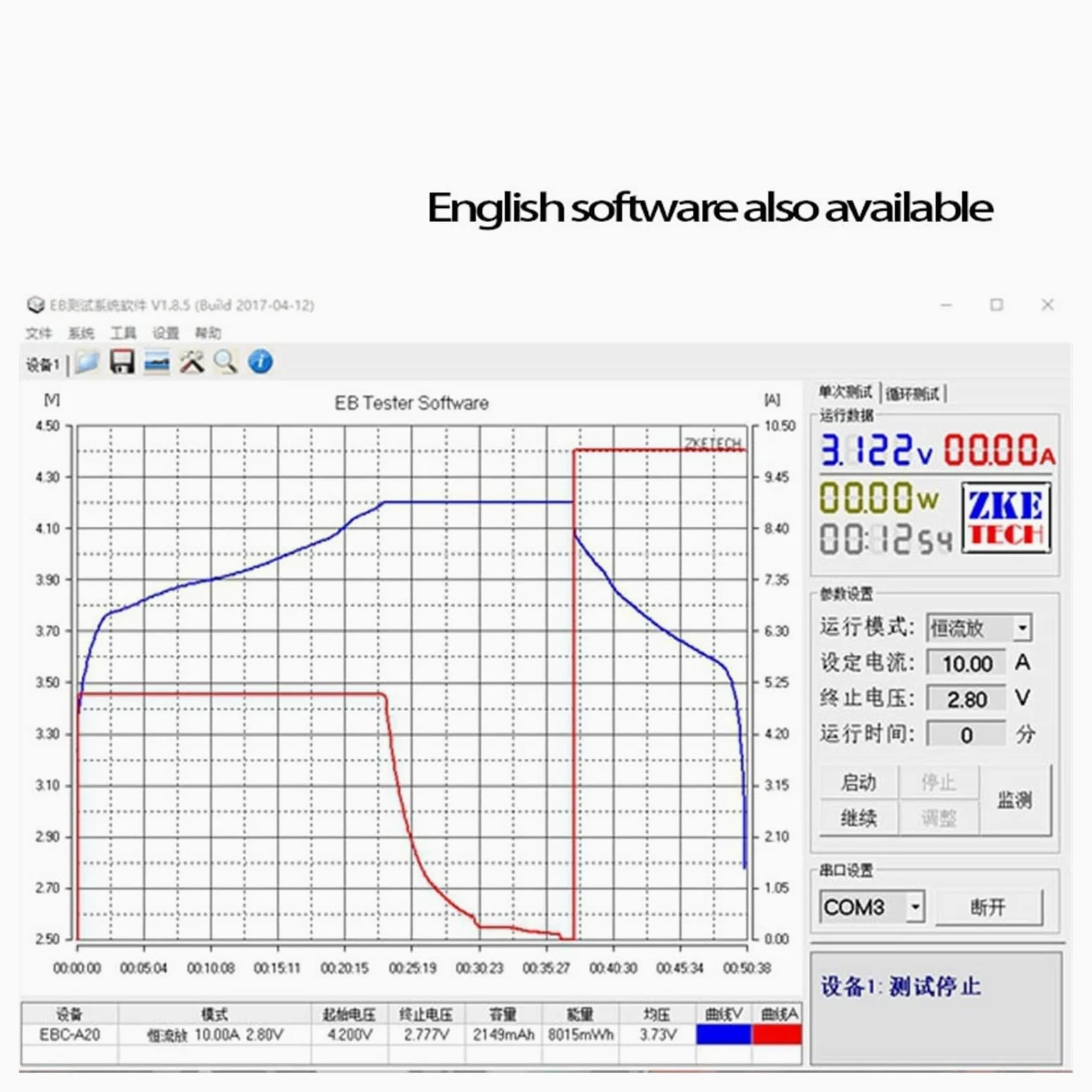 Comprobador de Baterias, EBC-A20 Probador de batería 30V 20A 85W Probador de capacidad de batería de plomo-ácido de litio 5A Carga 20A Descarga Software de PC