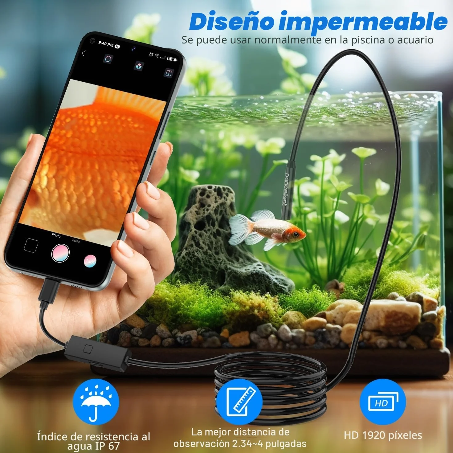 Boroscopio de inspección de Serpiente de Doble Lente 1920P, endoscopio pancellent Tipo C, cámara de Alcance con 8 Luces LED para Smartphone Android e iOS, iPhone, iPad, Samsung (5 M)